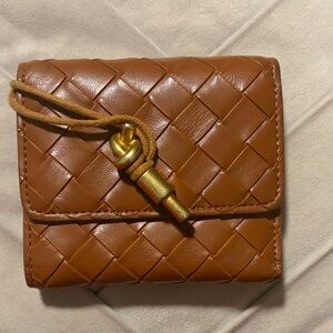 Tan Tiffany & Fred Paris Woven Leather Wallet with Gold Accent 100 % leather